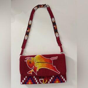 Indian Beaded Red & Multicolor Seed Bead Crossbody Bohemian Bag Party Wear.